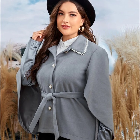 Belted Cape Coat with Pearl button accents - Picture 4 of 7